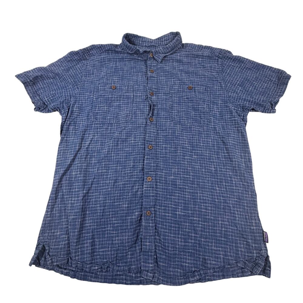 Patagonia Back Step Hemp Short Sleeve Shirt Blue White STY53139 Men’s Sz XL